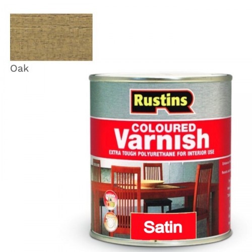 RUSTINS POLYURETHANE COLOURED VARNISH SATIN OAK 250ML 