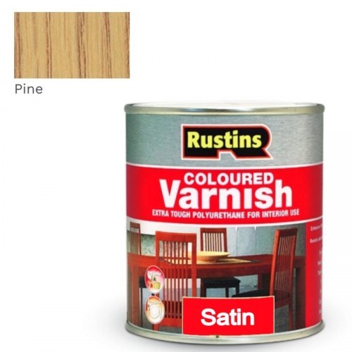 RUSTINS POLYURETHANE COLOURED VARNISH SATIN PINE 250ML 