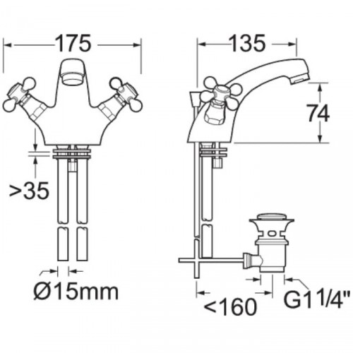 METHVEN/DEVA TUDOR MONO BASIN MIXER WITH WASTE - West BS Live